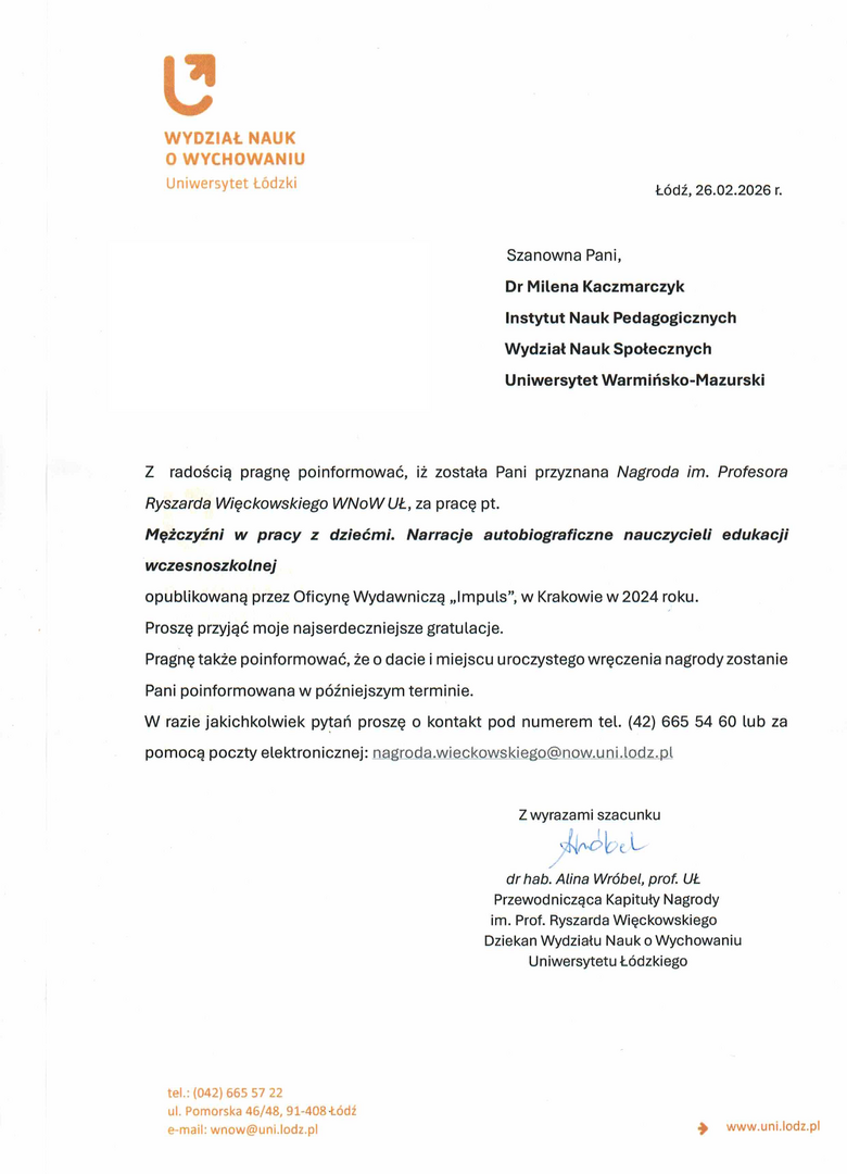 Trzecia edycja Nagrody im. Profesora Ryszarda Więckowskiego