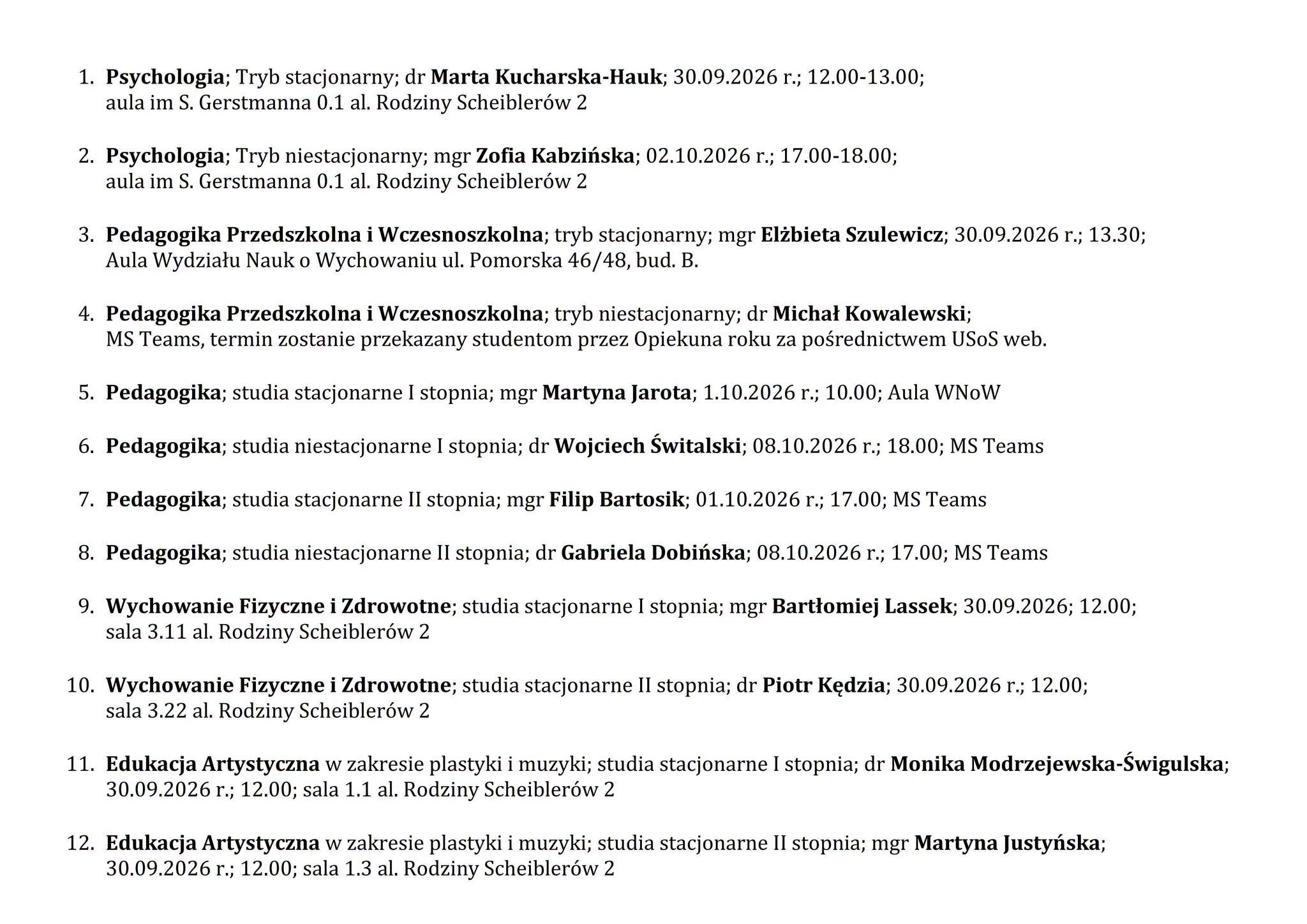 Terminy spotkań 
